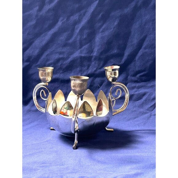 Godinger Silver Art Co Candle Holder Centerpiece Flower Frog Bowl 3 Arm Candelab - Picture 9 of 9